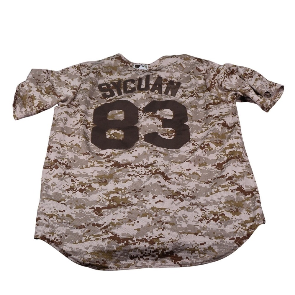 San Diego Padres Jersey Mens M Beige MLB Baseball Majestic Button Front - Picture 2 of 10